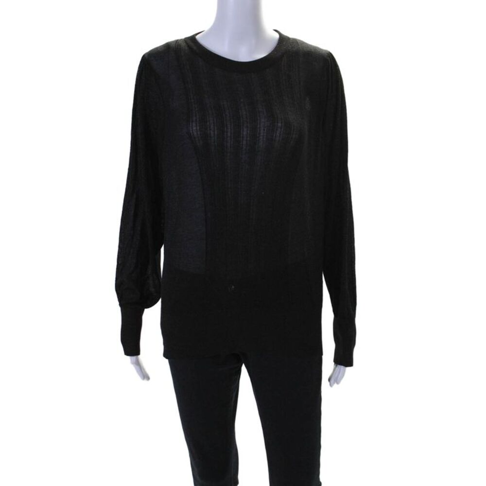 Knitss Womens Glittery Black Textured Crew Neck Long Sleeve Knit Blouse Top Size